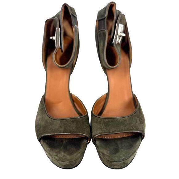 Givenchy Olive Green Shark Lock Suede Platform Heels - Picture 2 of 6